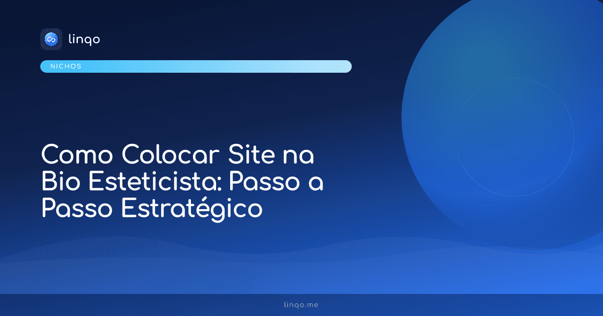 Esteticista utilizando smartphone no consultório com página de link na bio aberta exibindo catálogo de procedimentos e botão de agendamento